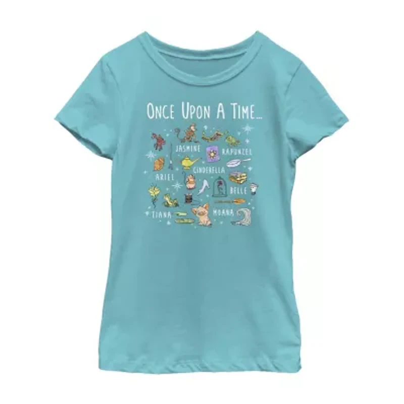 Disney Little & Big Kid Girls Crew Neck Short Sleeve Regular Fit Princess Graphic T-Shirt
