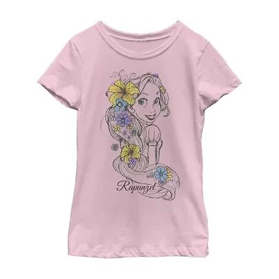 Disney Little & Big Kid Girls Crew Neck Short Sleeve Regular Fit Rapunzel Graphic T-Shirt