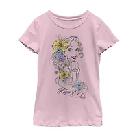 Disney Little & Big Kid Girls Crew Neck Short Sleeve Regular Fit Rapunzel Graphic T-Shirt