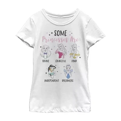 Disney Little & Big Kid Girls Crew Neck Short Sleeve Regular Fit Princess Graphic T-Shirt