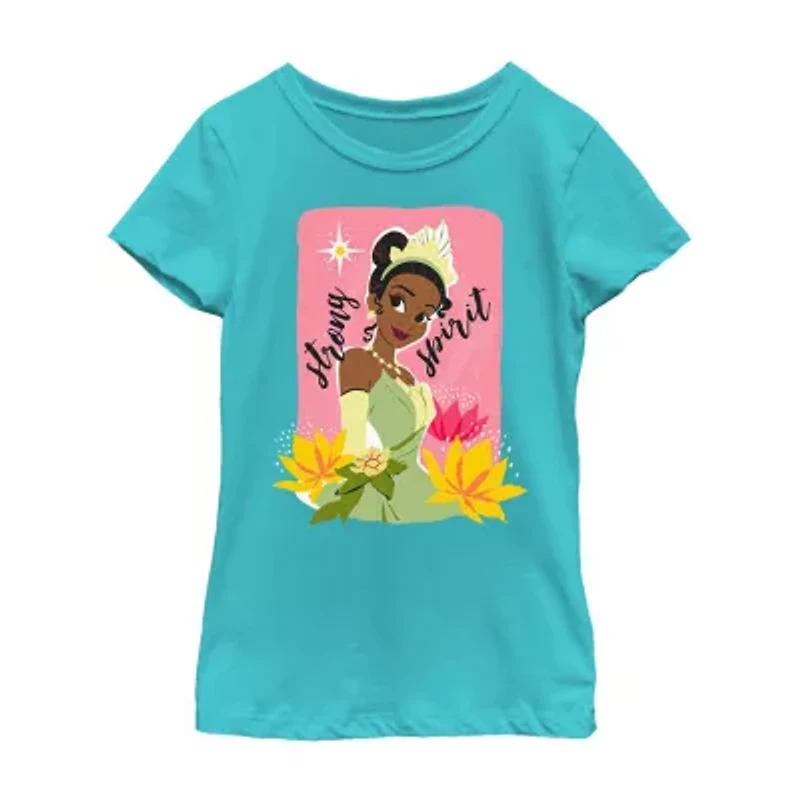 Disney Little & Big Kid Girls Crew Neck Short Sleeve Regular Fit Princess The Frog Graphic T-Shirt