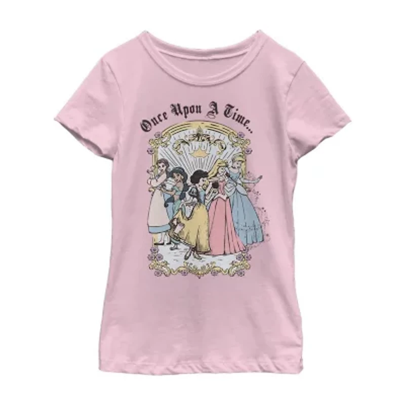 Disney Little & Big Kid Girls Crew Neck Short Sleeve Regular Fit Princess Graphic T-Shirt
