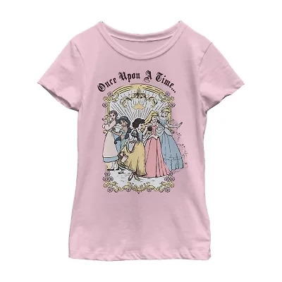 Disney Little & Big Kid Girls Crew Neck Short Sleeve Regular Fit Princess Graphic T-Shirt