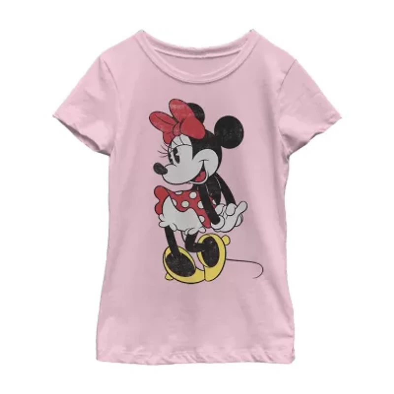 Little & Big Kid Girls Crew Neck Short Sleeve Regular Fit Minnie Mouse Graphic T-Shirt