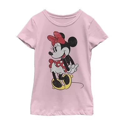 Little & Big Kid Girls Crew Neck Short Sleeve Regular Fit Minnie Mouse Graphic T-Shirt
