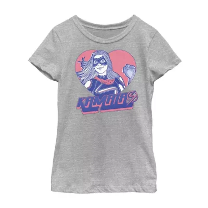 Little & Big Kid Girls Crew Neck Short Sleeve Regular Fit Marvel Graphic T-Shirt