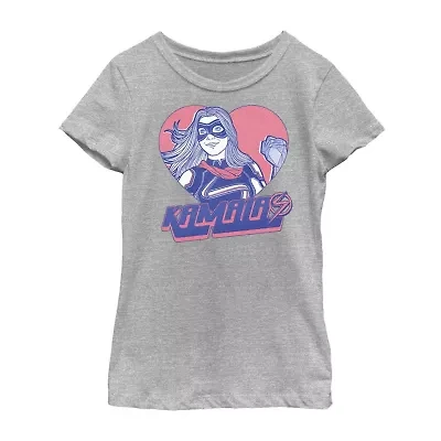 Little & Big Kid Girls Crew Neck Short Sleeve Regular Fit Marvel Graphic T-Shirt