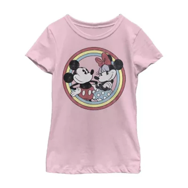Disney Little & Big Kid Girls Crew Neck Short Sleeve Regular Fit Mickey and Friends Graphic T-Shirt