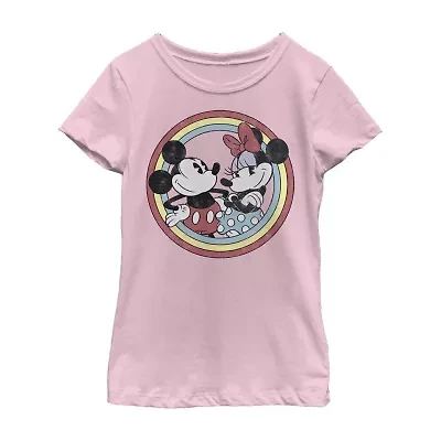 Disney Little & Big Kid Girls Crew Neck Short Sleeve Regular Fit Mickey and Friends Graphic T-Shirt