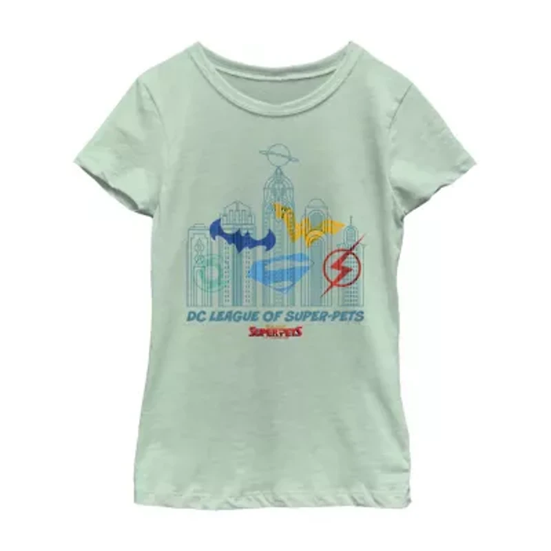 Super-Pets Little & Big Kid Girls Crew Neck Short Sleeve Regular Fit DC Comics Graphic T-Shirt