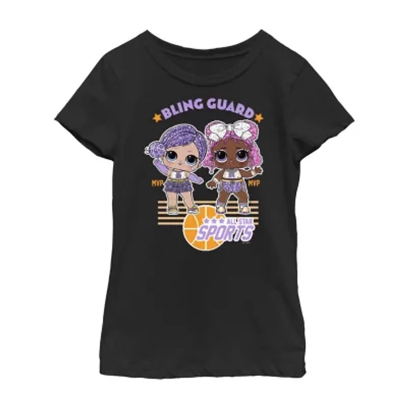 Little & Big Kid Girls Crew Neck Short Sleeve Regular Fit LOL Graphic T-Shirt