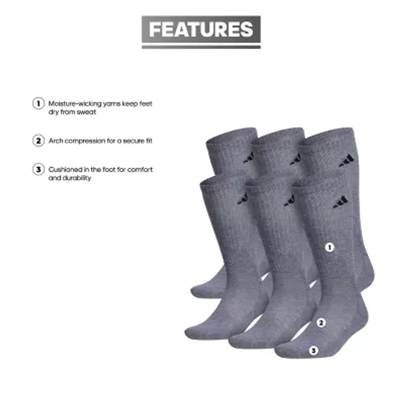adidas Mens 6 Pair Crew Socks