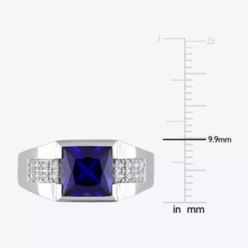 Mens Lab Created Blue Sapphire 10K White Gold Fashion Ring