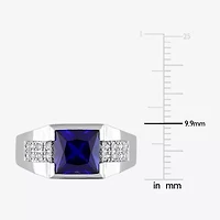 Mens Lab Created Blue Sapphire 10K White Gold Fashion Ring