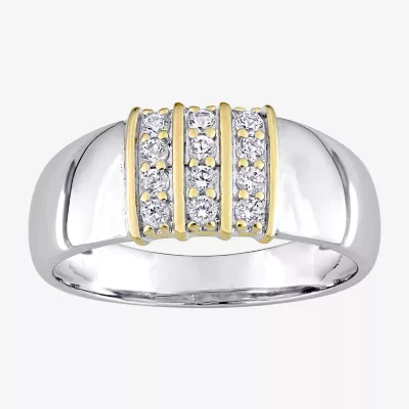 Mens Lab Created White Sapphire 10K Gold Sterling Silver Fashion Ring