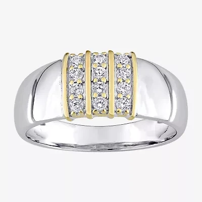 Mens Lab Created White Sapphire 10K Gold Sterling Silver Fashion Ring