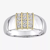 Mens Lab Created White Sapphire 10K Gold Sterling Silver Fashion Ring