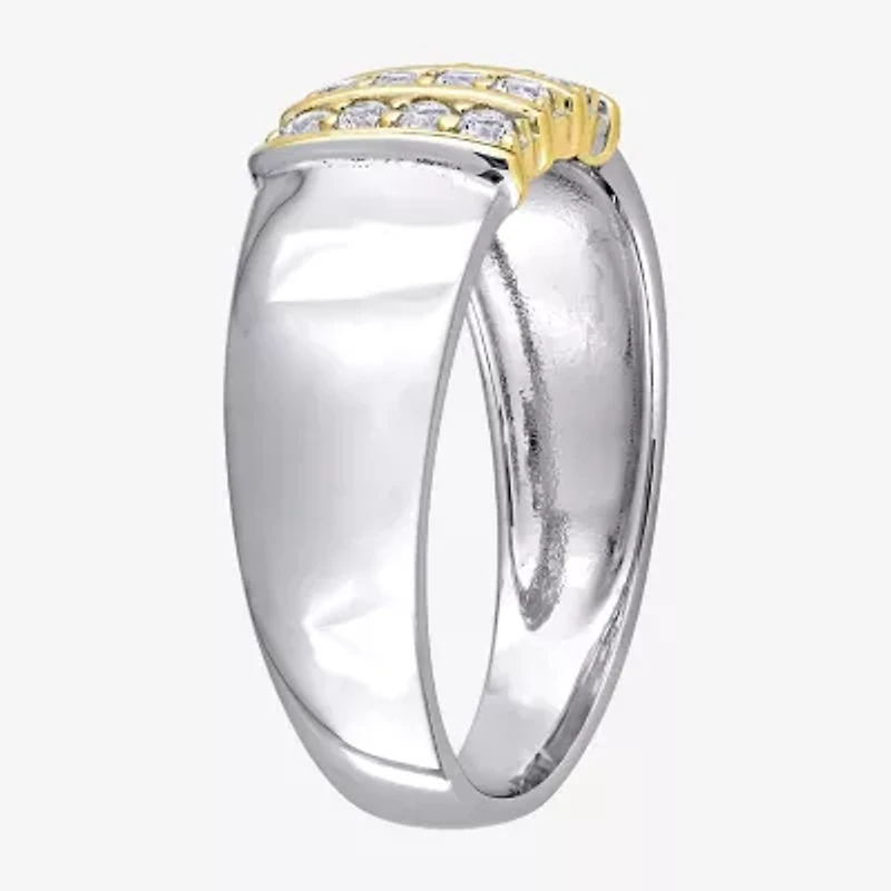 Mens Lab Created White Sapphire 10K Gold Sterling Silver Fashion Ring