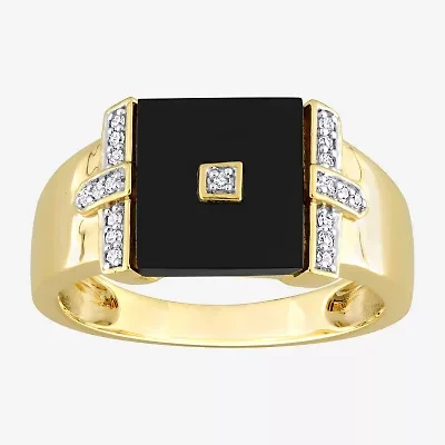 Mens 1/ CT. T.W. Genuine Black Onyx 18K Gold Over Silver Fashion Ring