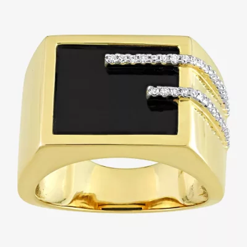 Mens 1/ CT. T.W. Genuine Black Onyx 18K Gold Over Silver Fashion Ring
