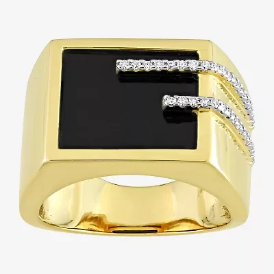 Mens 1/ CT. T.W. Genuine Black Onyx 18K Gold Over Silver Fashion Ring