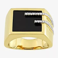 Mens 1/ CT. T.W. Genuine Black Onyx 18K Gold Over Silver Fashion Ring
