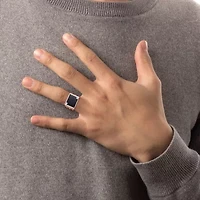 Mens Diamond Accent Genuine Black Onyx Sterling Silver Fashion Ring