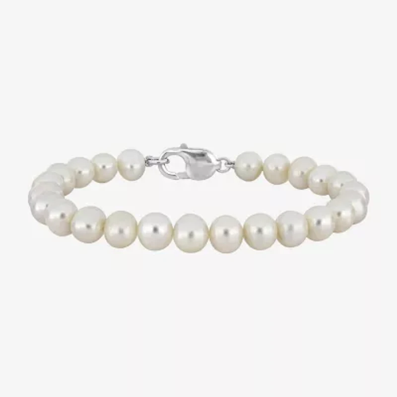 Mens Dyed Cultured Freshwater Pearl Sterling Silver Strand Bracelet
