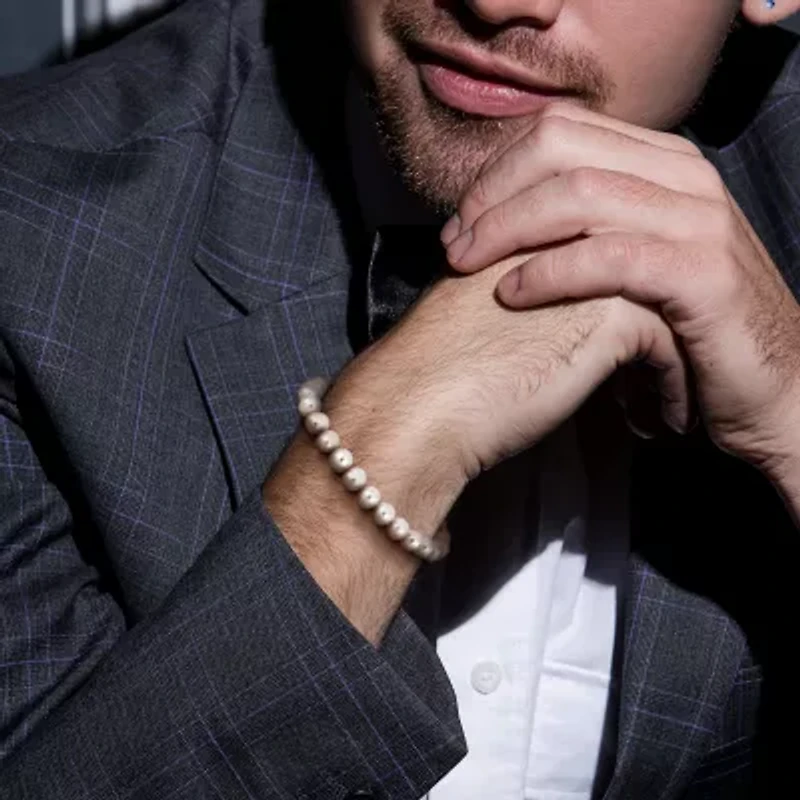 Mens Dyed Cultured Freshwater Pearl Sterling Silver Strand Bracelet