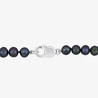 Mens Dyed Black Cultured Freshwater Pearl Sterling Silver Strand Bracelet