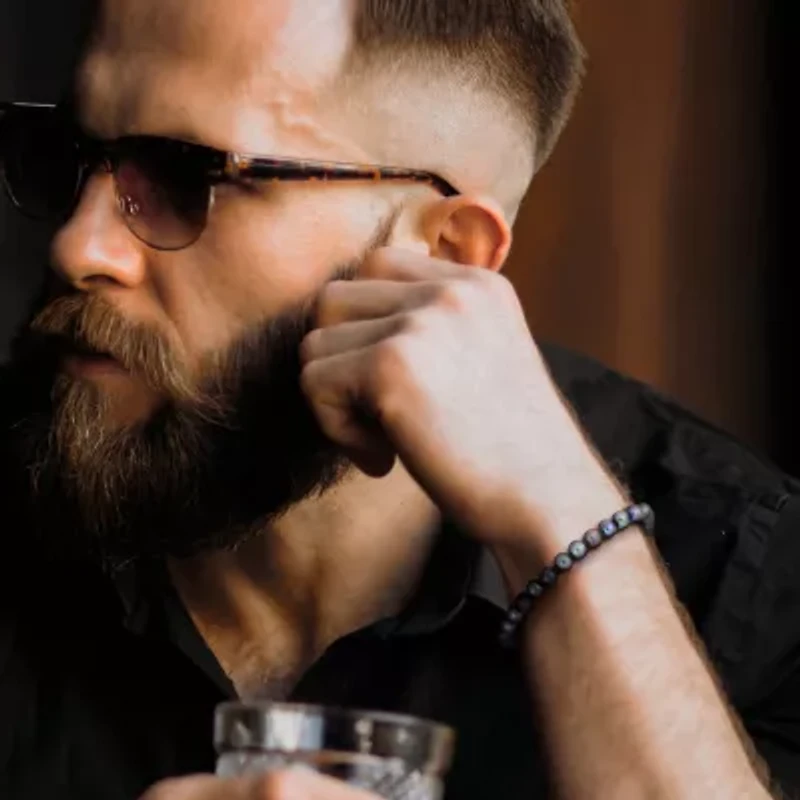 Mens Dyed Black Cultured Freshwater Pearl Sterling Silver Strand Bracelet