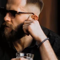 Mens Dyed Black Cultured Freshwater Pearl Sterling Silver Strand Bracelet