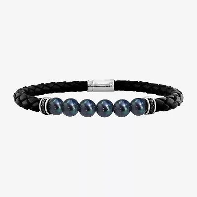 Mens Dyed Black Cultured Freshwater Pearl Beaded Bracelet