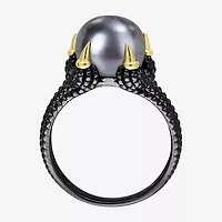 Mens 10-11MM Dyed Black Cultured Freshwater Pearl 18K Gold Over Silver Solitaire Fashion Ring