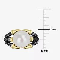 Mens 10-11MM Dyed White Cultured Freshwater Pearl 18K Gold Over Silver Solitaire Fashion Ring