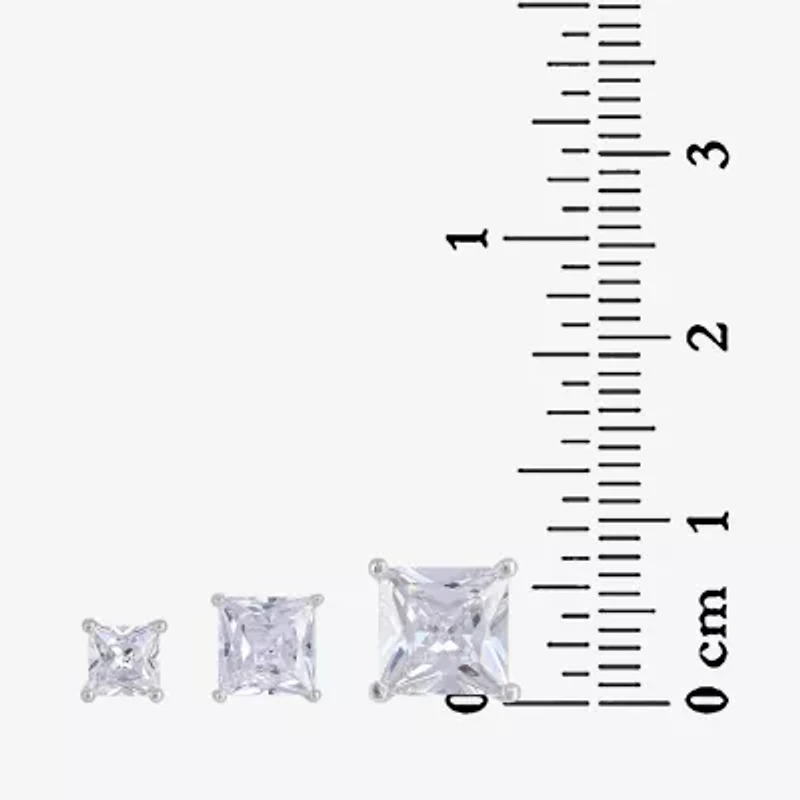  Sterling Silver Square Cubic Zirconia Earring Set    