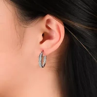 Sterling Silver Rhodium Glitter Hoop Earrings Set