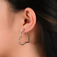 Womens Sterling Silver 27.4mm Heart Hoop Earrings