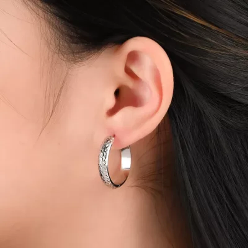 Womens Sterling Silver 25mm Heart Hoop Earrings