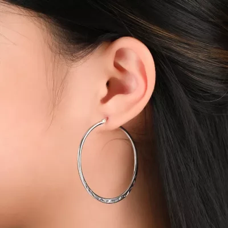 Womens Sterling Silver 45mm Hoop Earrings