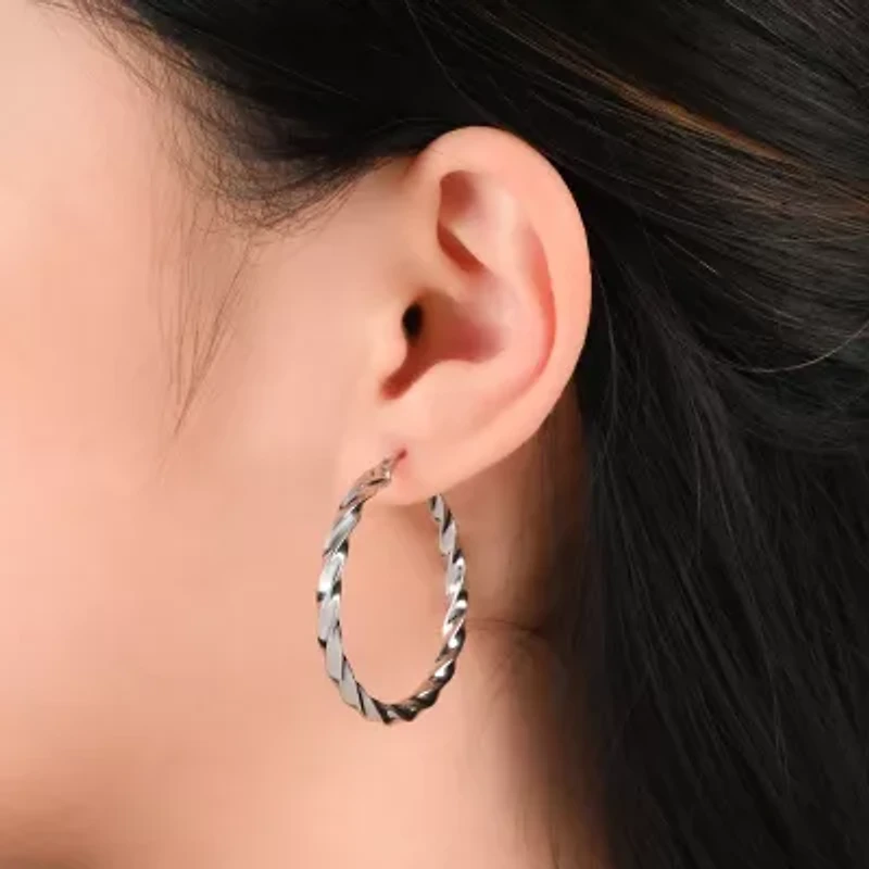 Womens Sterling Silver 36mm Hoop Earrings