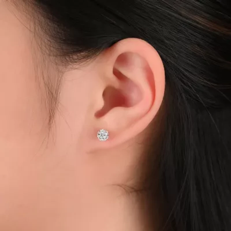 Womens White Crystal Sterling Silver Ball 6 Pair Earring Set