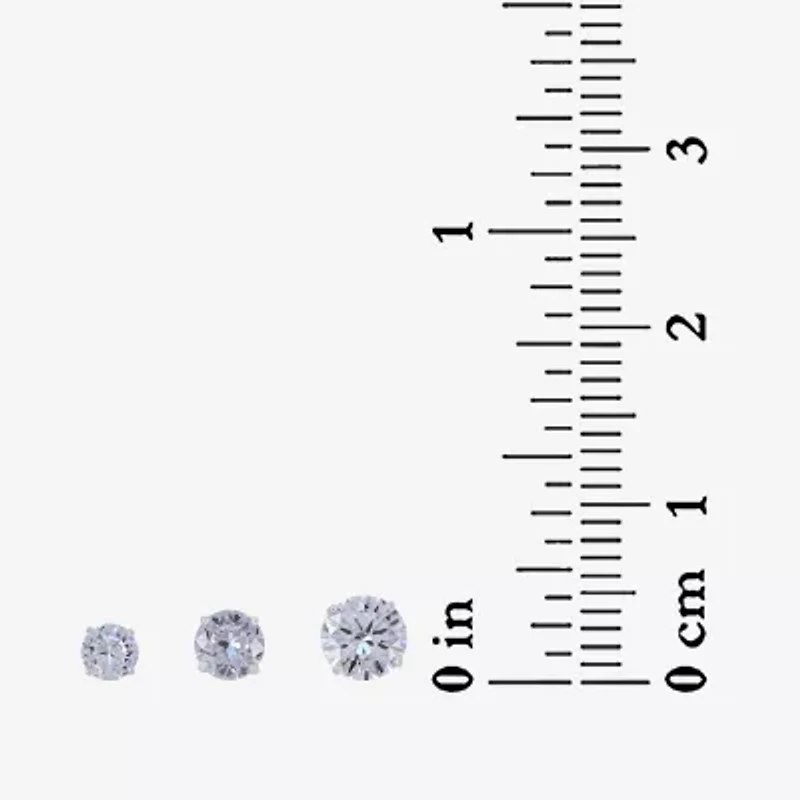 Womens White Cubic Zirconia Sterling Silver 6 Pair Earring Set