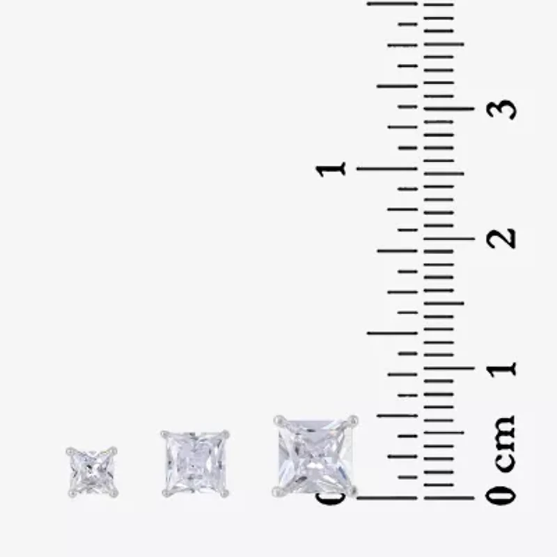 Womens White Cubic Zirconia Sterling Silver 6 Pair Earring Set