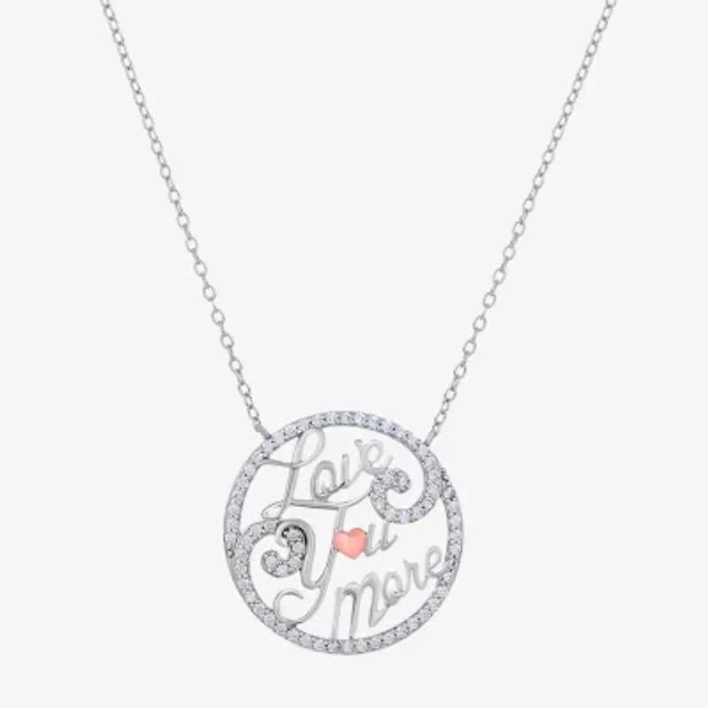 Diamonart Womens White Cubic Zirconia Sterling Silver Heart Round 18 Inch Pendant Necklace
