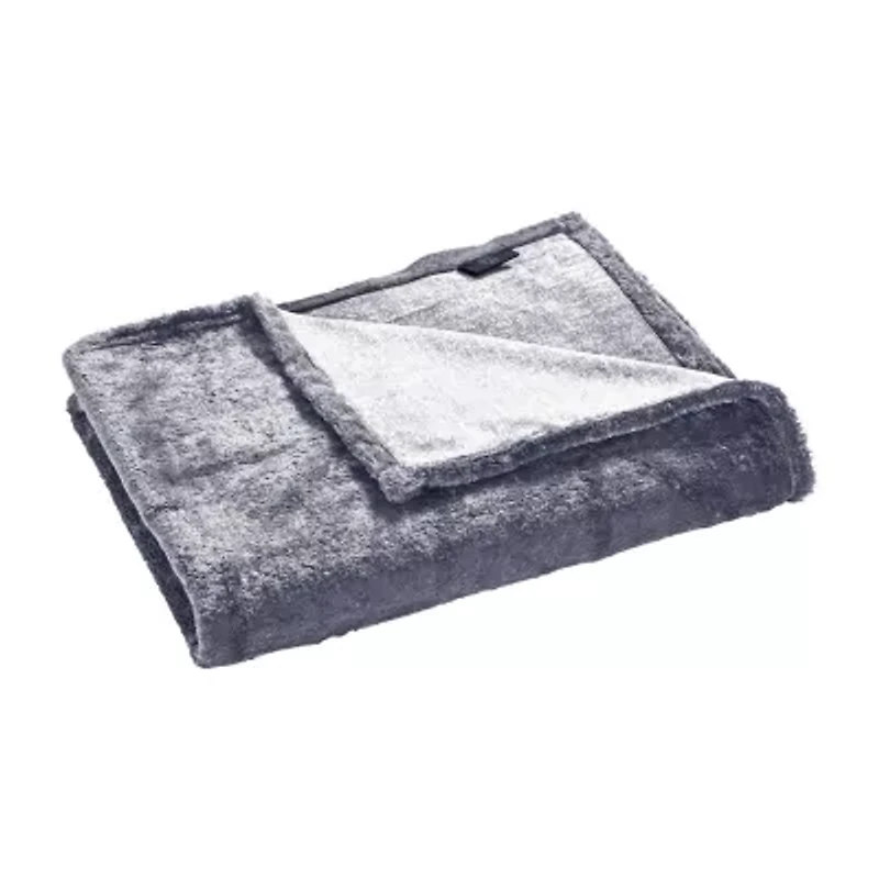 Oxford Chambray Printed Plush Reverse to Faux Fur Blanket