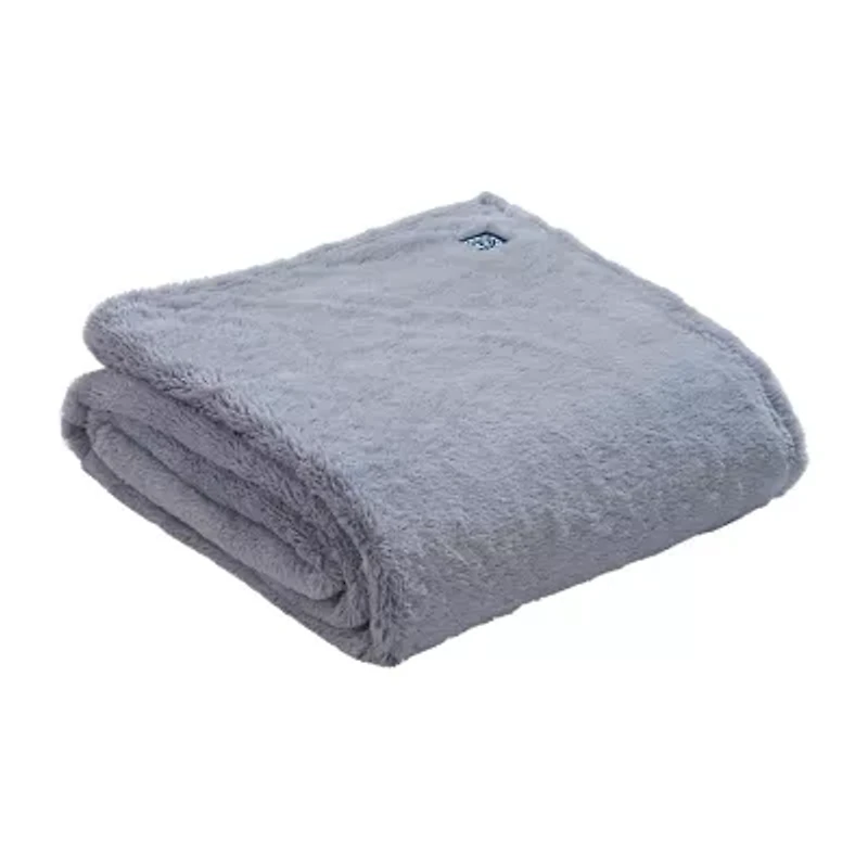 Oxford Chambray Printed Plush Reverse to Faux Fur Blanket