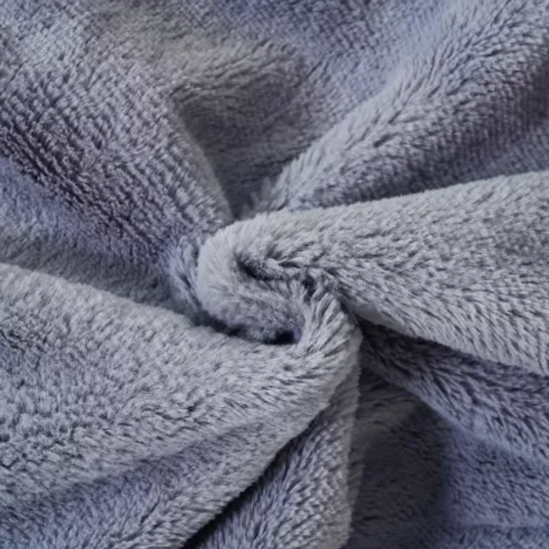 Oxford Chambray Printed Plush Reverse to Faux Fur Blanket