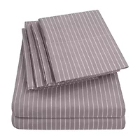Sweet Home Collection™ Pinstripes Printed Sheet Set, Deluxe Ultra Soft, Double Brushed Microfiber with Bonus Pillowcases