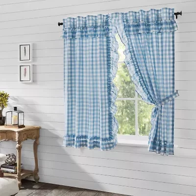 Vhc Brands Annie Check Ruffle Rod Pocket Light-Filtering Set of 2 Curtain Panel